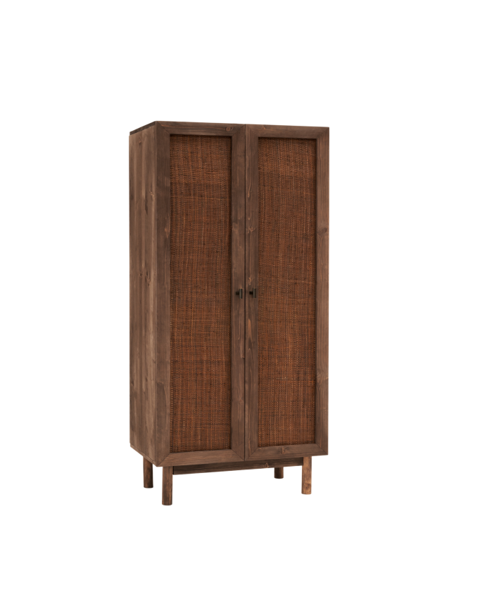 Armoire en bois massif et raphia ton noyer 180x80cm