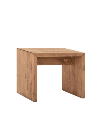 Petite table / tabouret en bois massif au ton chêne fonçé de 45x50cm