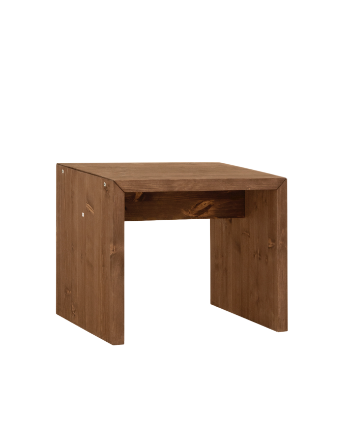 Petite table / tabouret en bois massif au ton noyer de 45x50cm