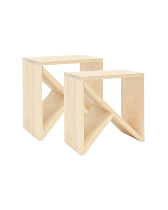 Pack 2 tables en bois massif ton naturel de différentes tailles