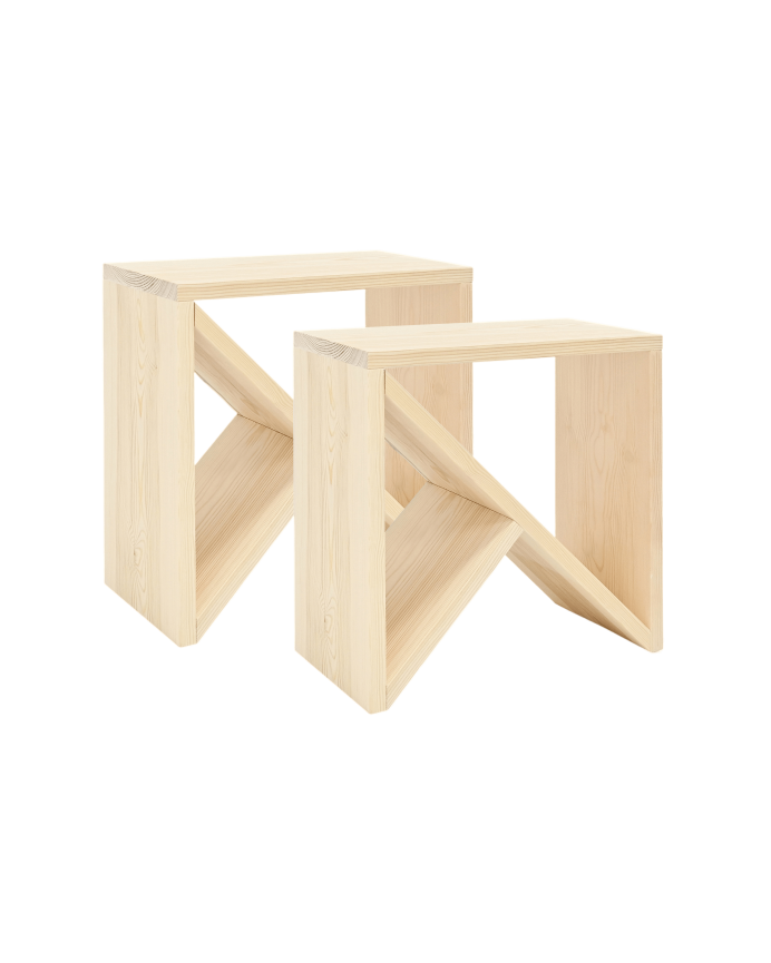 Pack 2 tables en bois massif ton naturel de différentes tailles