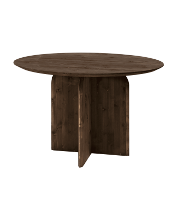 Table à manger ronde en bois massif ton noyer 110cm