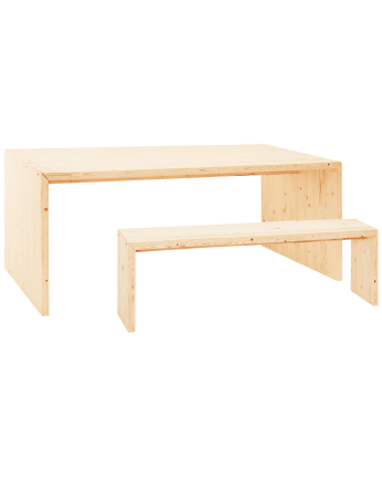 Pack table à manger et banc en bois massif ton naturel de différentes tailles