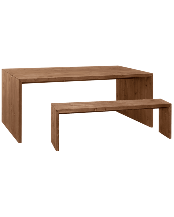 Pack table à manger et banc en bois massif ton noyer de différentes tailles