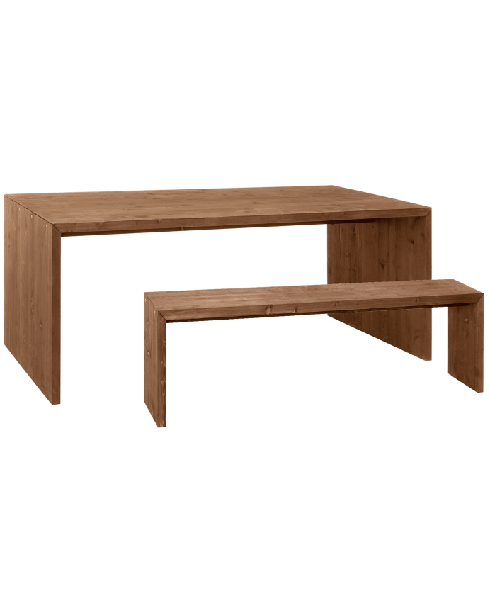 Pack table à manger et banc en bois massif ton noyer de différentes tailles