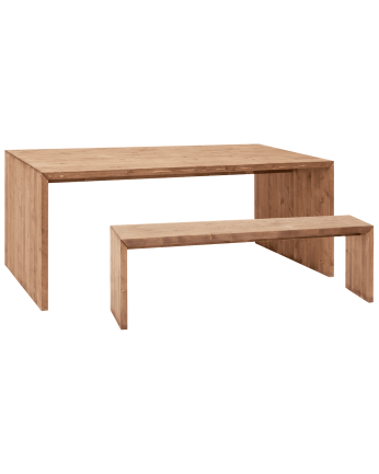 Pack table à manger et banc en bois massif ton chêne foncé de différentes tailles