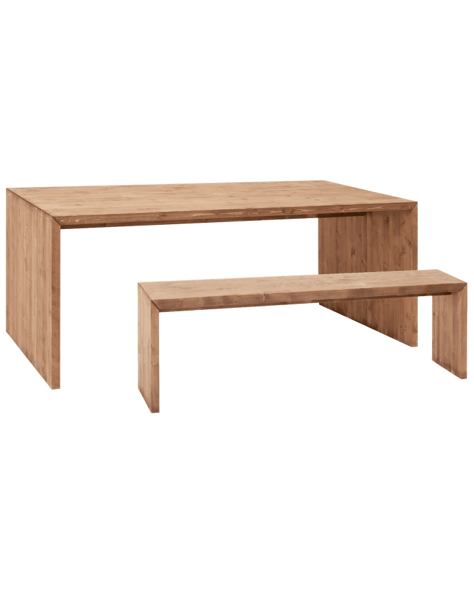 Pack table à manger et banc en bois massif ton chêne foncé de différentes tailles