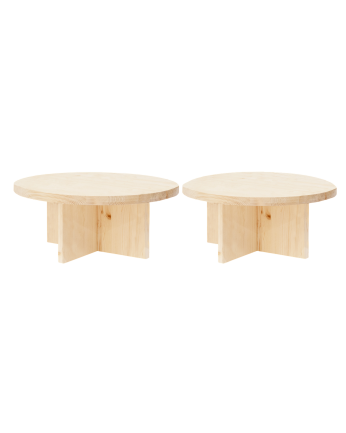 Pack 2 tables basses rondes en bois massif ton naturel 80x80cm