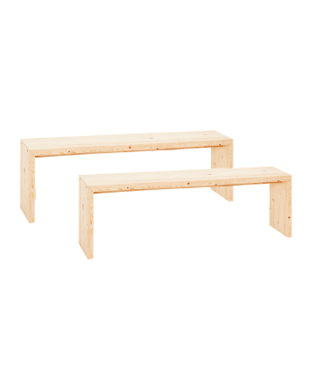 Pack 2 bancs en bois massif ton naturel de différentes tailles