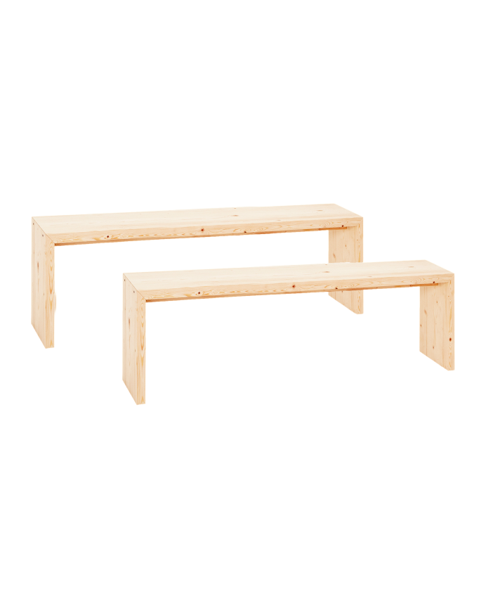 Pack 2 bancs en bois massif ton naturel de différentes tailles