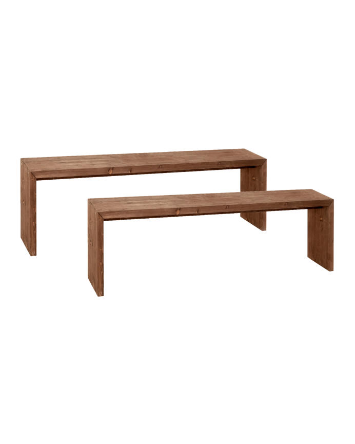 Pack 2 bancs en bois massif ton noyer de différentes tailles