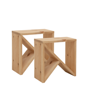 Pack 2 tables en bois massif ton chêne moyen de différentes tailles