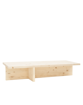 Table basse en bois massif ton naturel 123,5x27cm