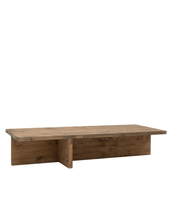 Table basse en bois massif ton chêne foncé 123,5x27cm