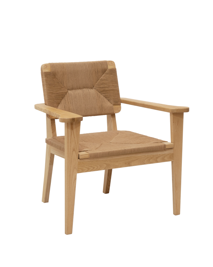 Fauteuil avec structure en bois d’orme et siège en fibre naturelle de 84x83cm.