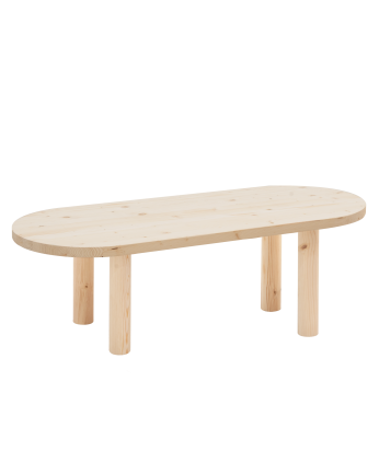 Table basse ovale en bois massif en teinte naturelle de 40x120cm.