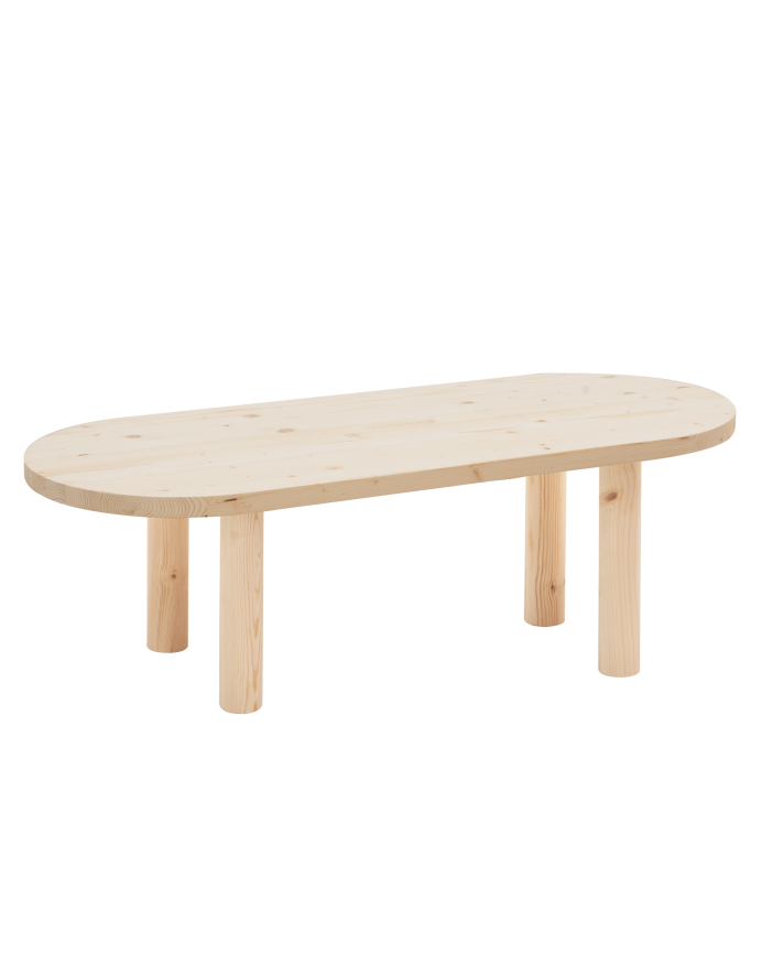 Table basse ovale en bois massif en teinte naturelle de 40x120cm.