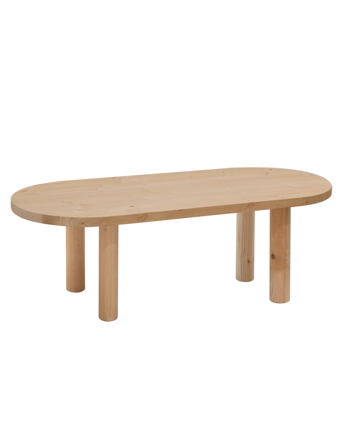 Table basse ovale en bois massif en teinte chêne moyen de 40x120cm.