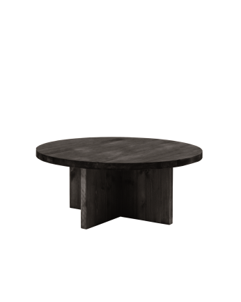 Table basse ronde en bois massif ton noir différentes tailles