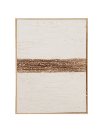 Tableau blanc et marron décoratif sur coton avec cadre en bois peint à la main à la peinture à l'huile en différentes tailles.