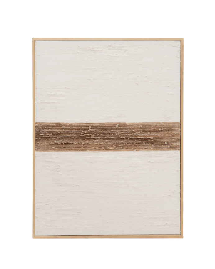 Tableau blanc et marron décoratif sur coton avec cadre en bois peint à la main à la peinture à l'huile en différentes tailles.