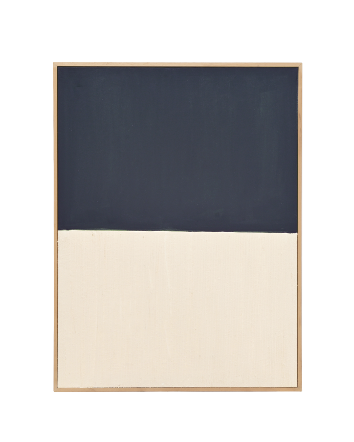 Tableau bleu et blanc décoratif sur coton avec cadre en bois peint à la main à la peinture à l'huile en différentes tailles.