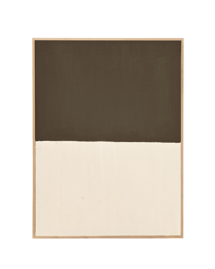 Tableau marron et blanc décoratif sur coton avec cadre en bois peint à la main à la peinture à l'huile en différentes tailles.