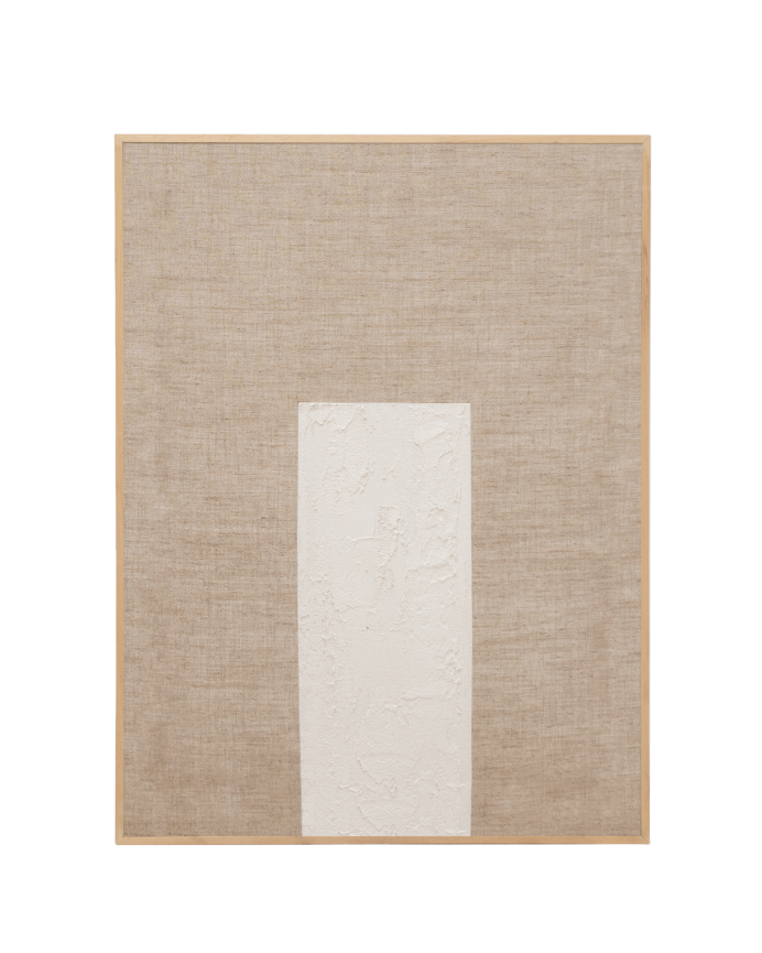 Tableau beige et blanc décoratif sur lin avec cadre en bois peint à la main à la peinture à l'huile en différentes tailles.