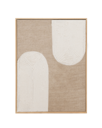 Tableau beige et blanc décoratif sur lin avec cadre en bois peint à la main à la peinture à l'huile en différentes tailles.