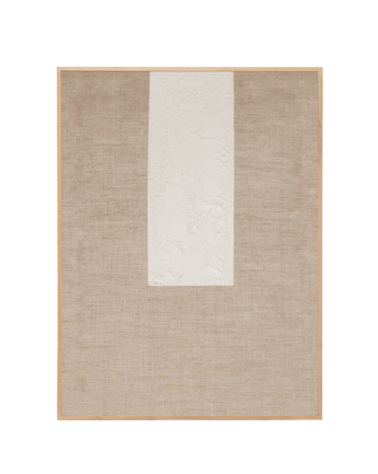 Tableau beige et blanc décoratif sur lin avec cadre en bois peint à la main à la peinture à l'huile en différentes tailles.