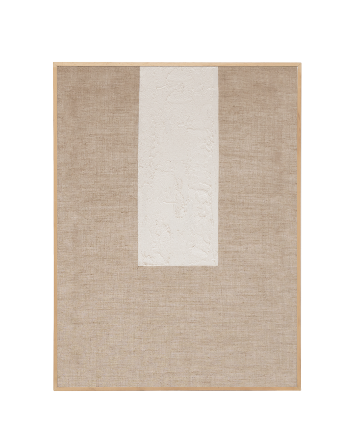 Tableau beige et blanc décoratif sur lin avec cadre en bois peint à la main à la peinture à l'huile en différentes tailles.