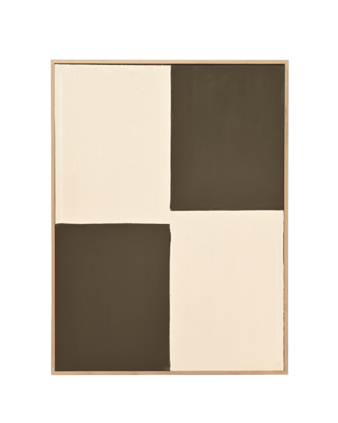 Tableau marron et blanc décoratif sur coton avec cadre en bois peint à la main à la peinture à l'huile en différentes tailles.