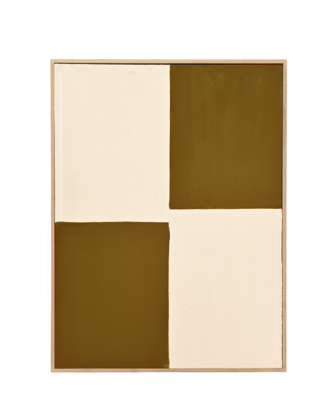 Tableau moutarde et blanc décoratif sur coton avec cadre en bois peint à la main à la peinture l'huile en différentes tailles.