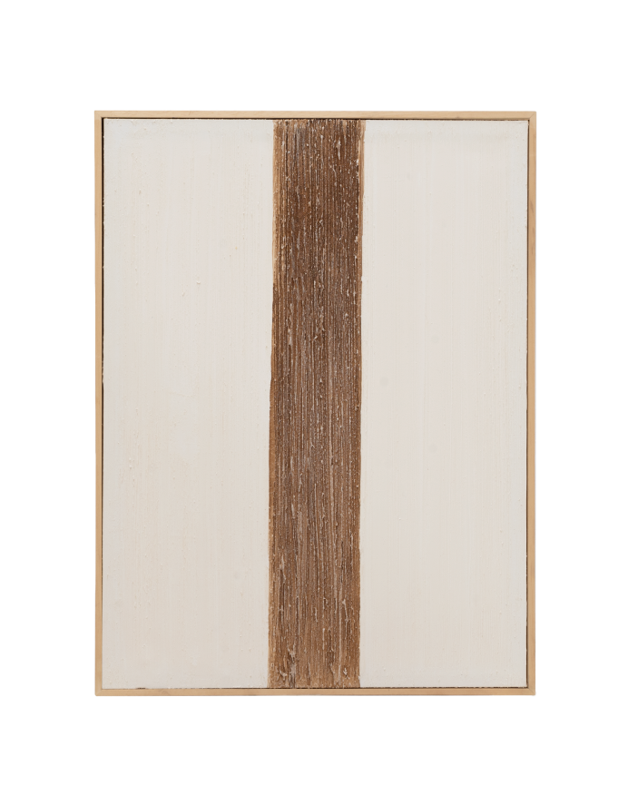 Tableau blanc et marron décoratif sur coton avec cadre en bois peint à la main à la peinture à l'huile en différentes tailles.