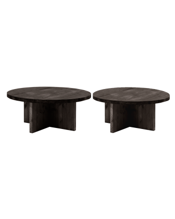 Pack de 2 tables basses rondes en bois massif ton noir 80x80cm