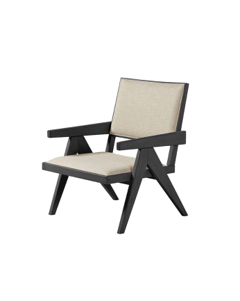 Fauteuil en bois massif avec assise en mousse et fibre en noir 75x61cm