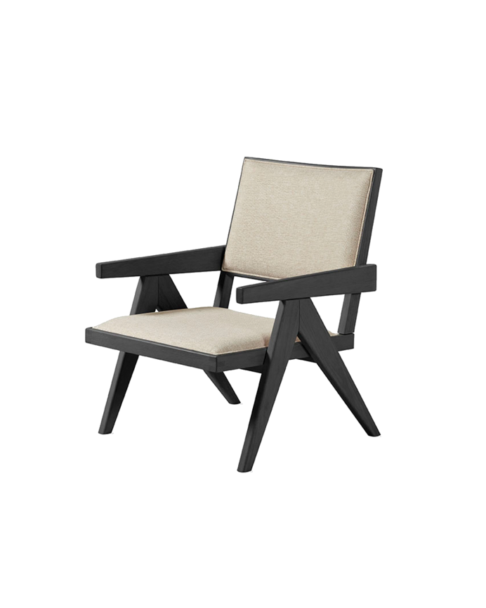 Fauteuil en bois massif avec assise en mousse et fibre en noir 75x61cm