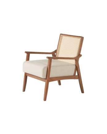 Fauteuil en bois massif avec assise en mousse et fibre en finition noyer 78x68cm