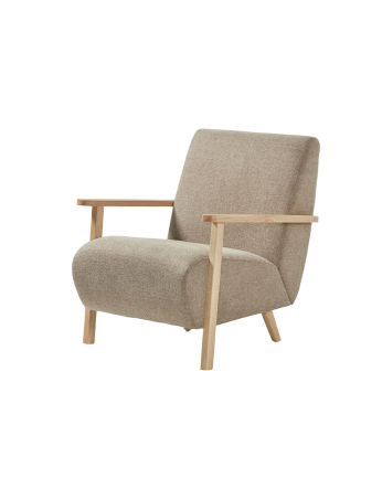 Fauteuil en bois massif avec assise en tissu couleur taupe 82x70cm