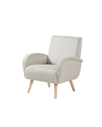 Fauteuil en bois massif avec assise en mousse et fibre de couleur beige 75x74cm