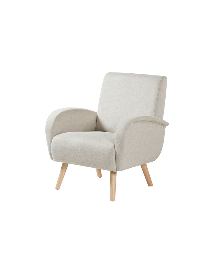 Fauteuil en bois massif avec assise en mousse et fibre de couleur beige 75x74cm