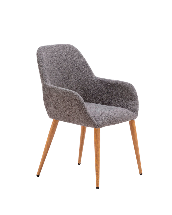 Chaise en bouclé gris avec pieds en métal couleur chêne de 82 cm