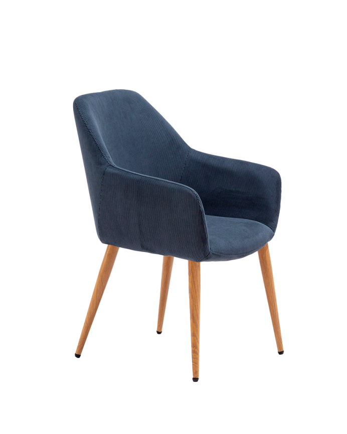 Chaise en velours bleue avec pieds en métal couleur chêne de 91 cm