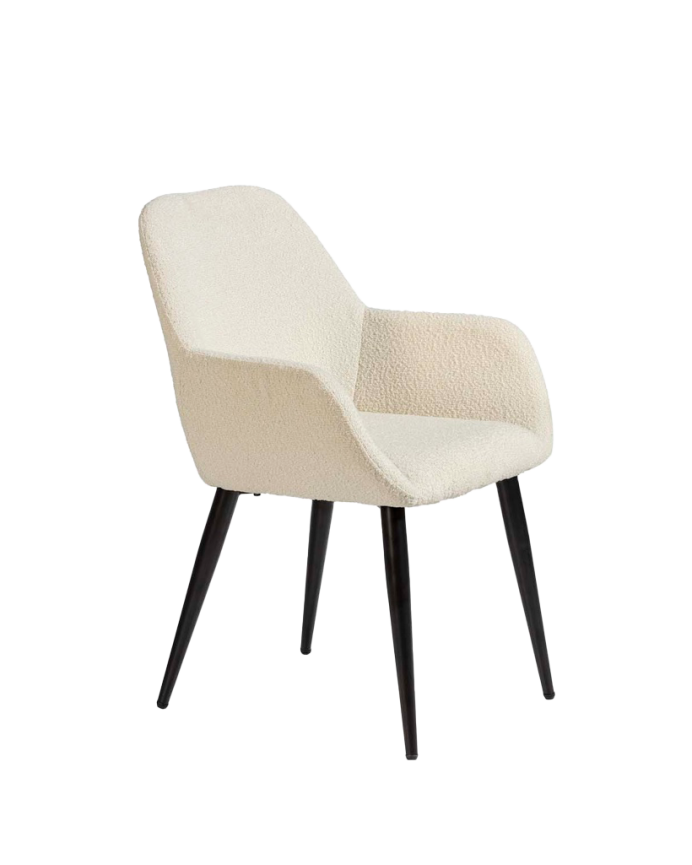 Chaise en bouclé blanc avec pieds en métal noir de 82 cm