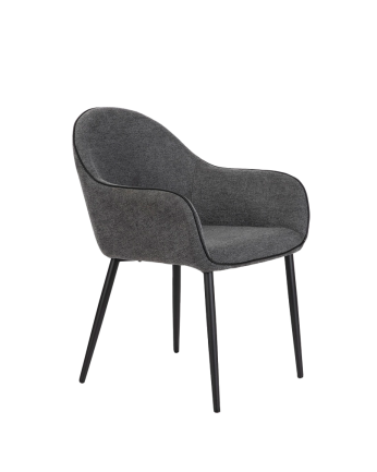 Chaise en tissu gris foncé avec pieds en métal noir de 83 cm