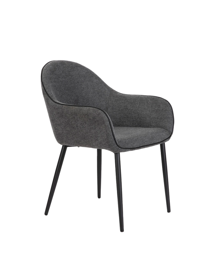 Chaise en tissu gris foncé avec pieds en métal noir de 83 cm