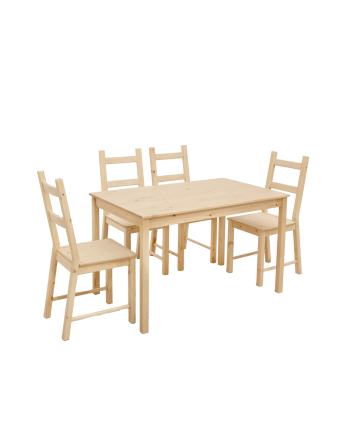 Pack table à manger et 4 chaises en bois massif teinte chêne moyen de 120 cm