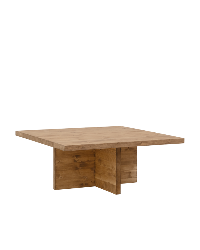 Table basse carrée en bois massif ton chêne foncé de 80x80cm