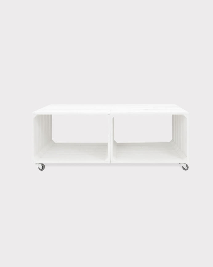 Table basse en bois massif blanc avec roulettes 98x44x44,6 cm