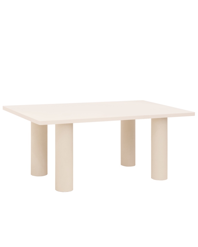 Table de salle à manger rectangulaire en microciment de teinte blanc cassé disponible en différentes dimensions